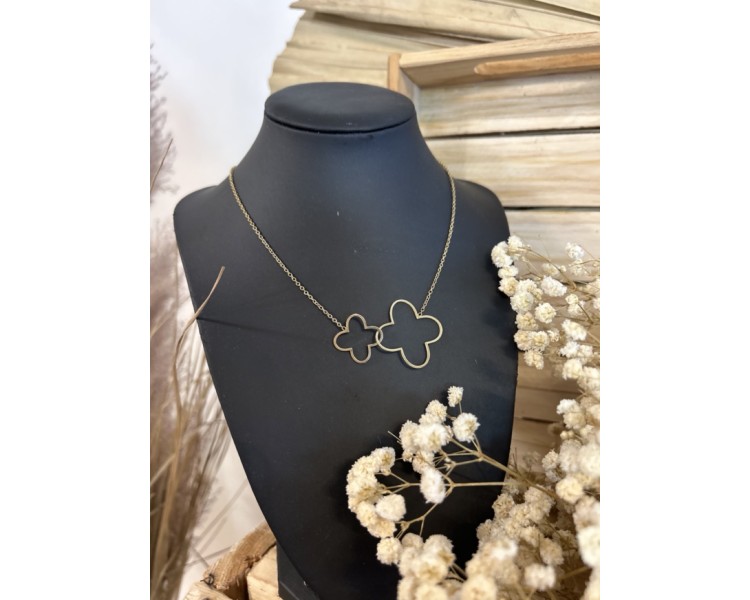 Collier double fleurs dorée